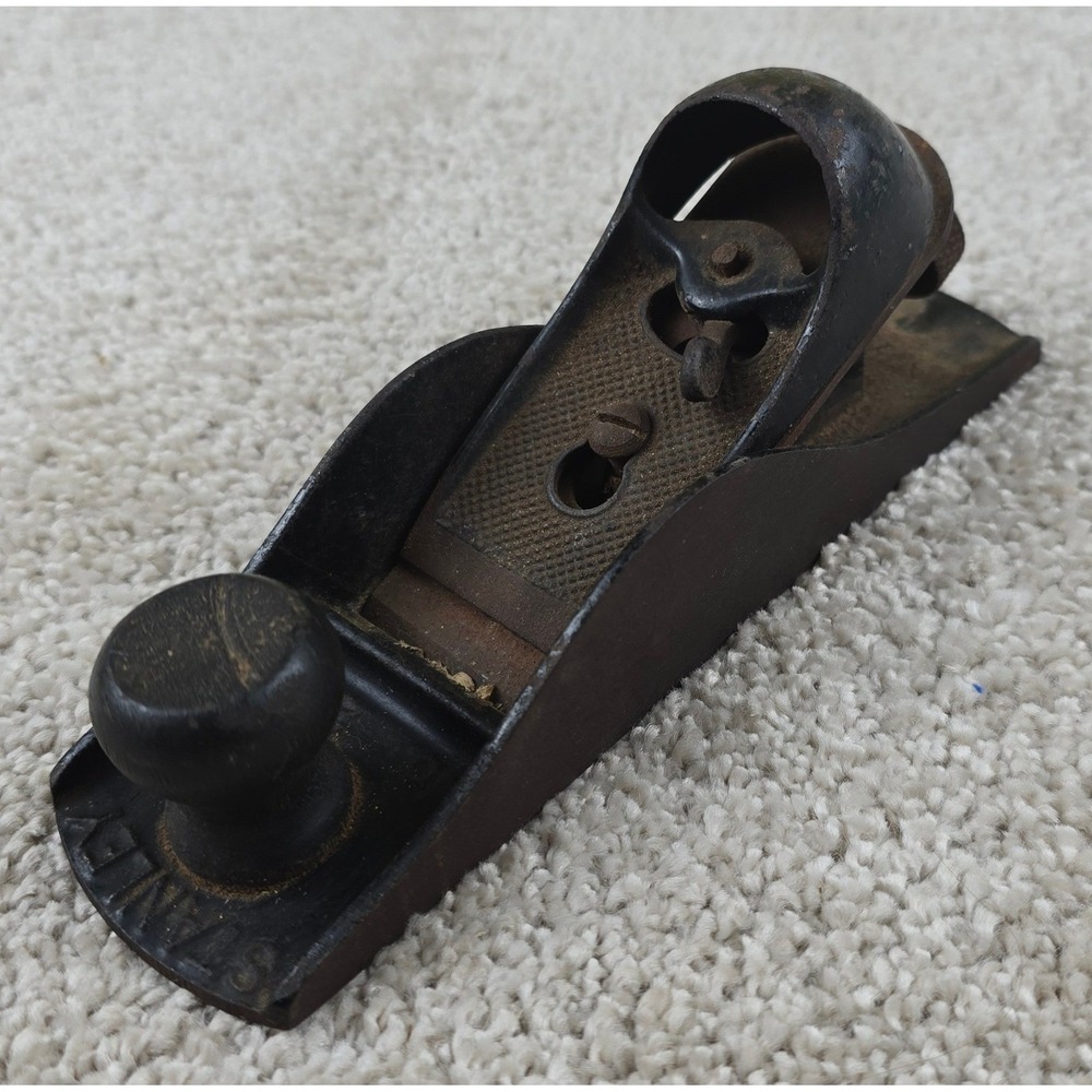 Vintage Stanley No 220 Block Plane Cast Iron Woodworking Carpenter Tool